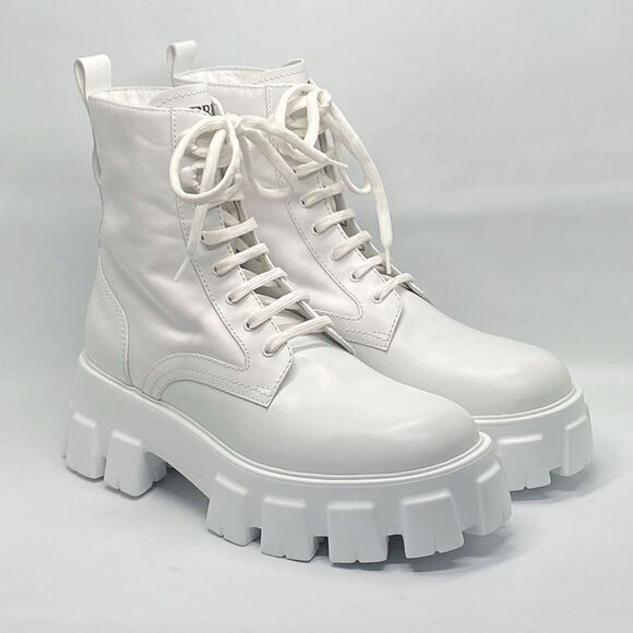 Prada Monolith Leather & Nylon Lug Sole Combat boots size 40 - Picture 3 of 13